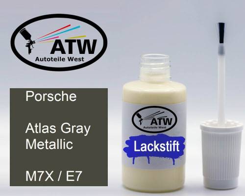 Porsche, Atlas Gray Metallic, M7X / E7: 20ml Lackstift, von ATW Autoteile West.